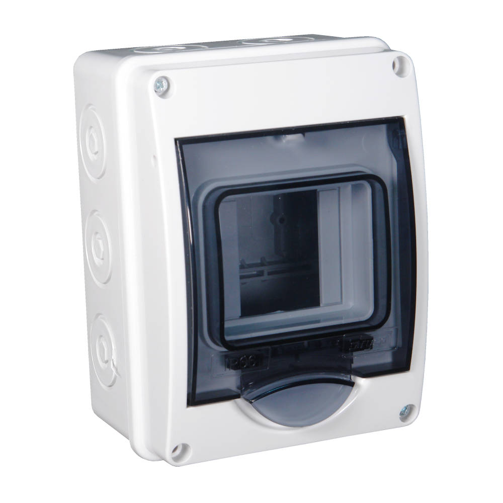 69003 Тусо Щиток для открытой проводки на 3 модуля с вертик. дверцей, 120х160х92мм, IP65, серый